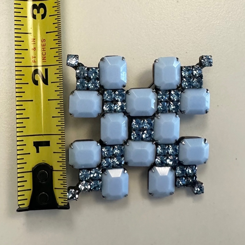 DANNY POLLAK - Pale Blue Milk Glass & Light Sapphire Crystal Geometric Brooch - Picture 11 of 11